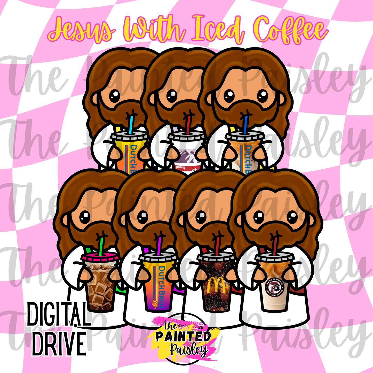 Jesus With Iced Coffee Digital Cardstock Drive
